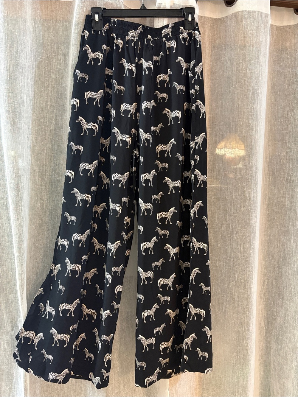 Black Zebra Print Wide-Leg  Pants
